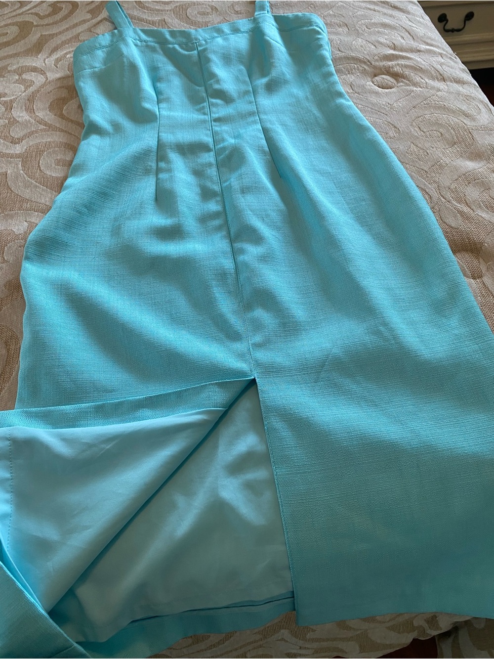 Ann Taylor Petite 0P Aqua Blue Sheath Dress | Lined Career Cocktail Midi - Picture 15 of 16